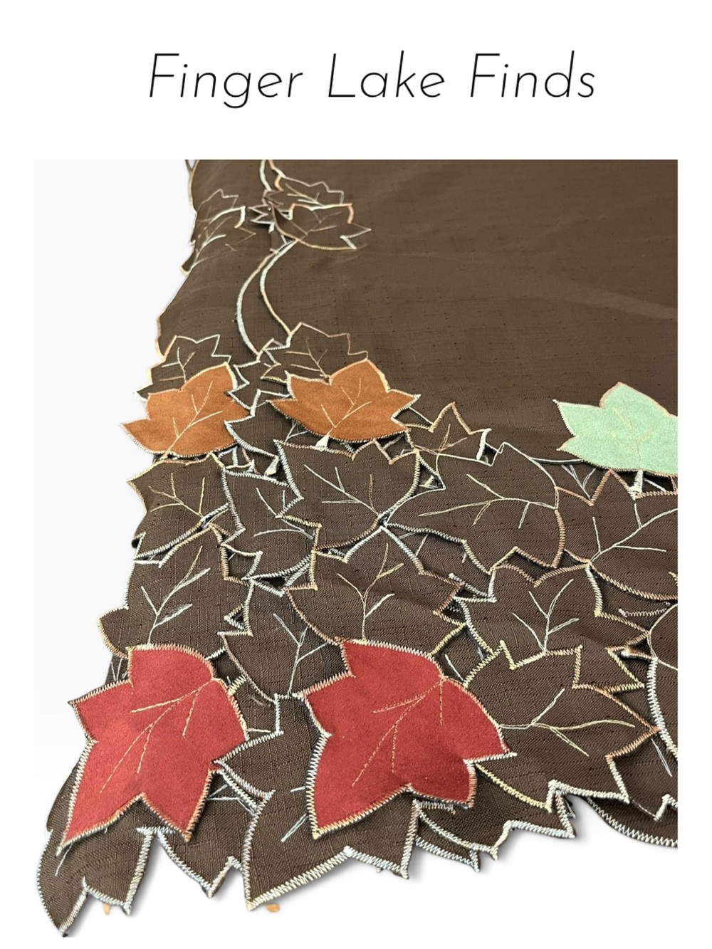 Brown Autumn/Thanksgiving Tablecloth with 
Embroidery, Cutwork and Appliqués
